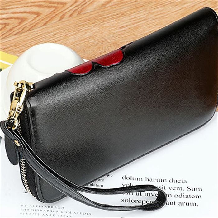 Women Fashion Embossing Decorative Zipper Leather Purse