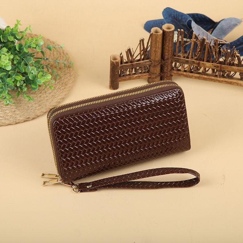 Women Fashion Simple Woven Zipper Long Purses