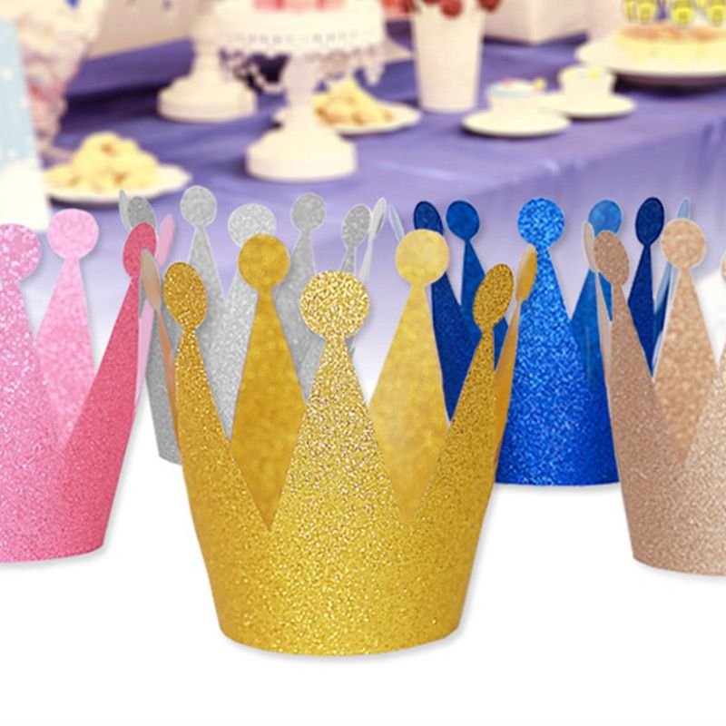 6Pcs Creative Glitter Crown Shape Birthday Hats Set For Adult Children Birthday Party Decoration