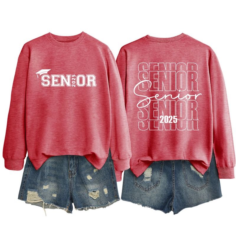 Women Casual Solid Color 2025 Letter Print Round Neck Long Sleeve Sweatshirt