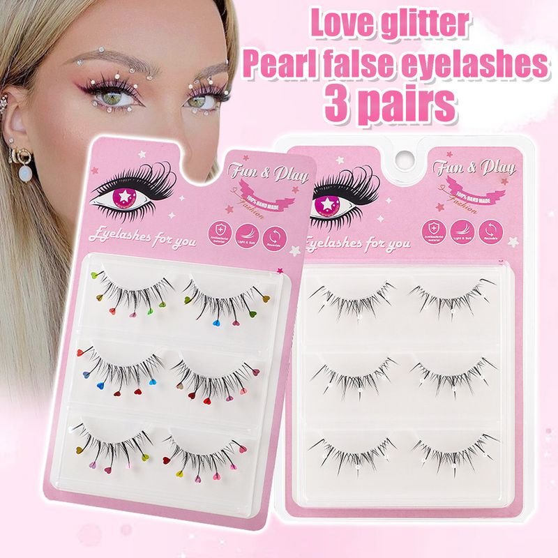 Love Heart Rhinestone Sequins False Eyelashes