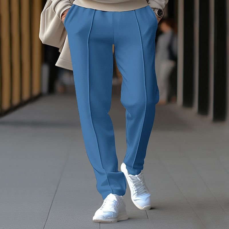 Men Fashion Casual Basic Solid Color Waffe Straight Pants