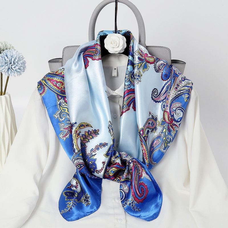 Women Fashionable Simple Cashew Nutted Shadin Square Silk Scarf