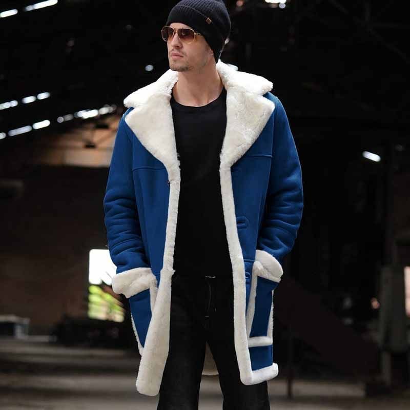 Men Fashion Casual Autumn Winter Plush Suede Thickened Plus Size Long Sleeve Lapel Coat