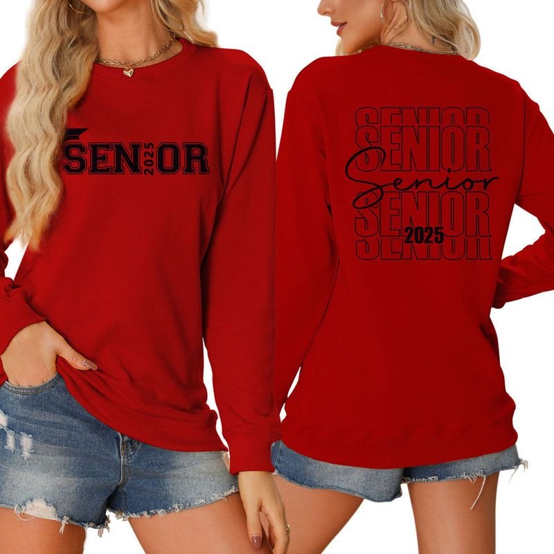 Women Casual Solid Color 2025 Letter Print Round Neck Long Sleeve Sweatshirt