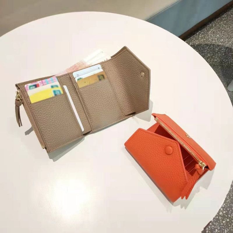 Women Basic Fashion Leather Solid Color Tri-Fold Wallet