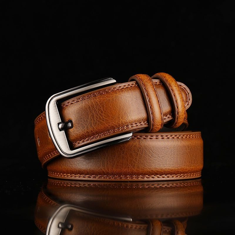 Men Fashion Casual Business Square Pin Buckle Metal Buckle Split-Leather Belt