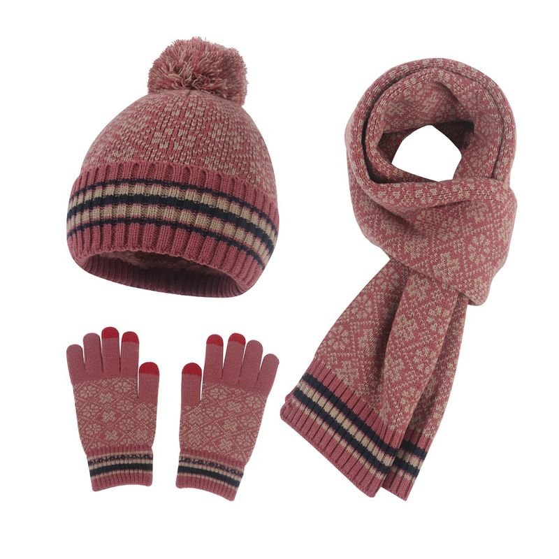 Winter Men'S And Women'S Knitted Hat Scarf Gloves Three-Piece Wool Set