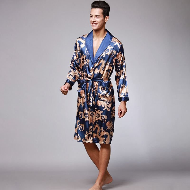 Men Satin Dragon Printed Robe