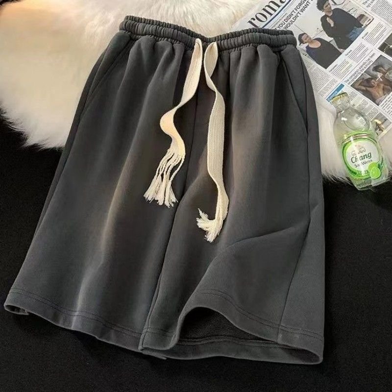 Men Simple Casual Solid Color Loose Drawstring Shorts