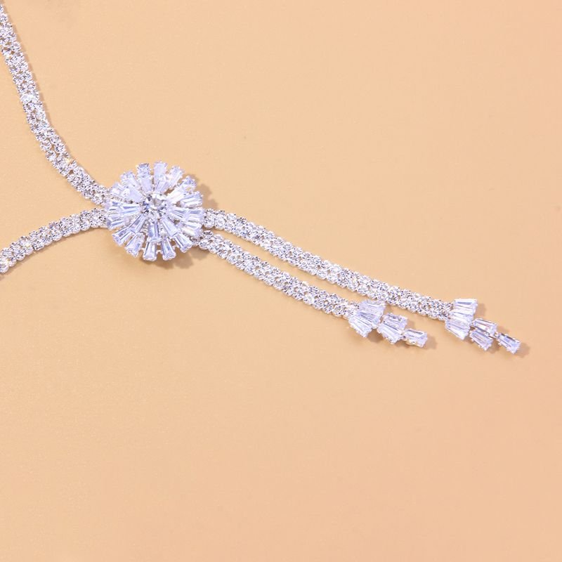 Women Fashion Simple Floral Zircon Necklace Earrings Bracelet Ring Jewelry Set