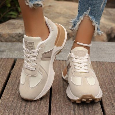 Women Fashion Vintage Round Toe Thick-Soled Lace-Up Sneaker