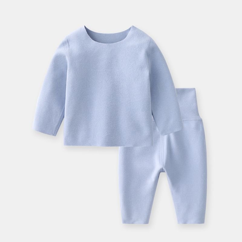 Baby Simple Solid Color Round Neck Long Sleeve Top And Pants Set