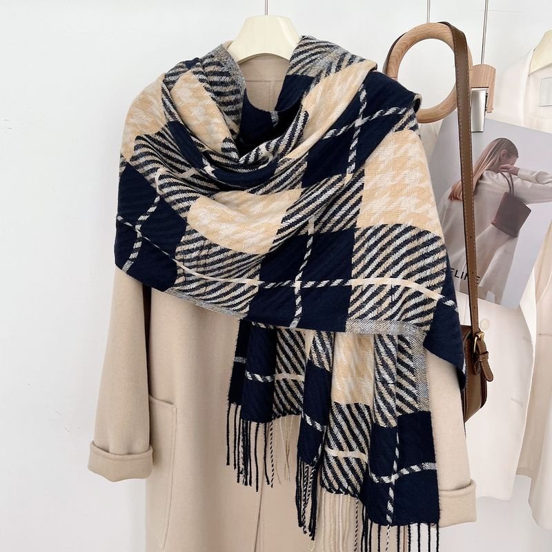 Autumn And Winter Cashmere Thickened Outer Shawl Student Plaid Simple Scarf