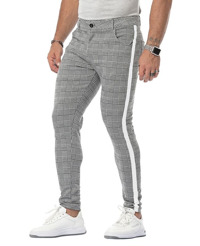 Men Casual Plaid High Elastic Color Matching Pants