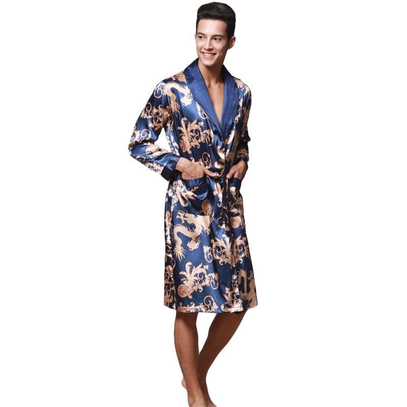 Men Satin Dragon Printed Robe