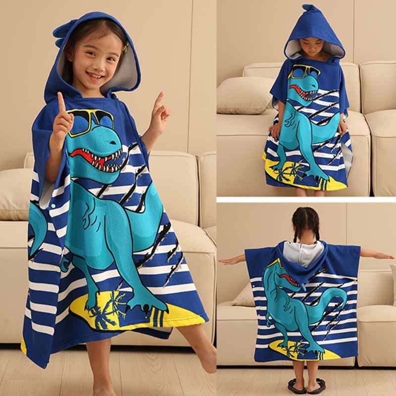 Kids Unisex Casual Cute Cartoon Print Beach Hooded Bath Towel Cape