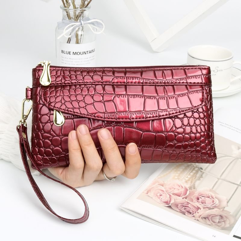 Women Fashion Casual Bright Crocodile Long Purses