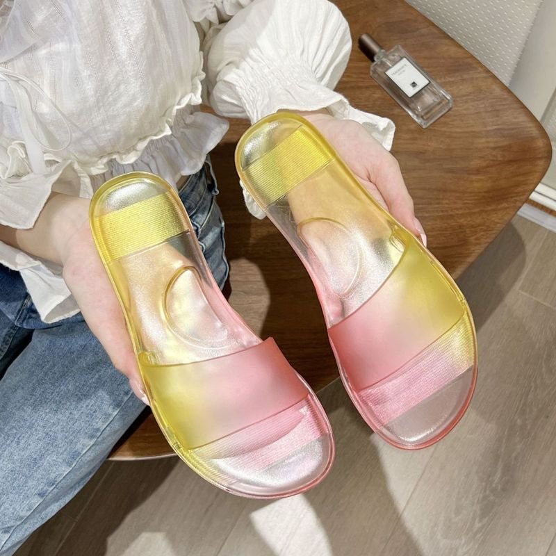 Women Fashion Multicolor Transparent Flat Slippers