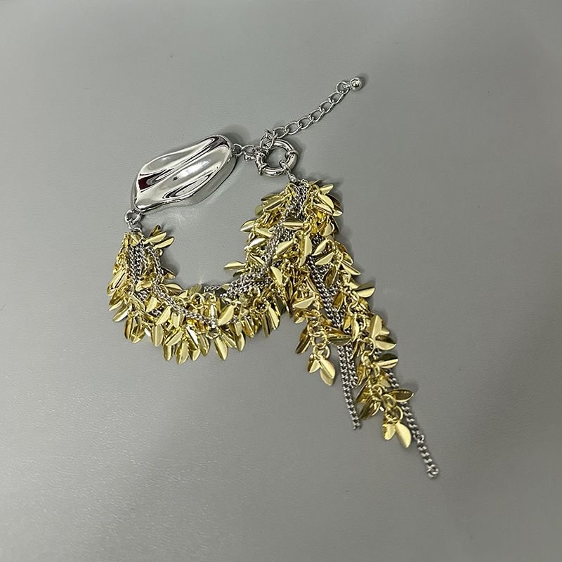 Women Fashion Irregular Gold And Silver Two-Color Wheat Tassel Chain Bracelet