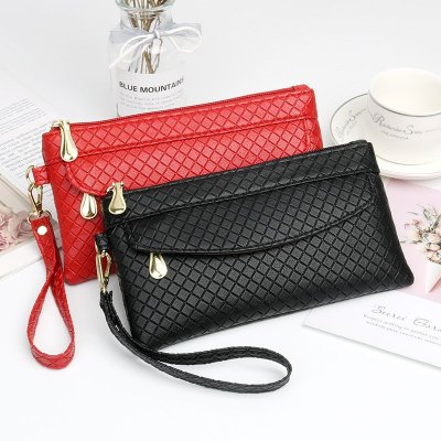 Women Fashion Casual Plaid Zipper Long Purses