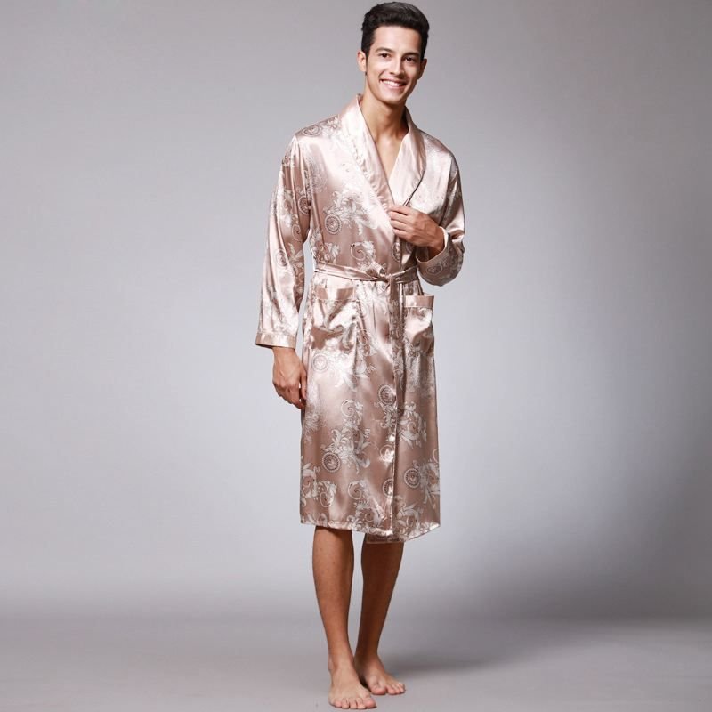 Men Satin Dragon Printed Robe