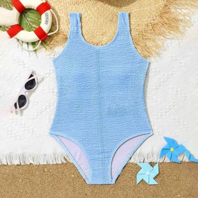 Kids Baby Girls Fashion Casual Solid Color Rib-Knit One Piece Swimwear