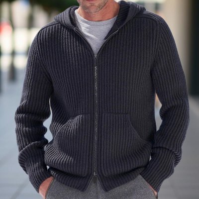 Autumn And Winter Men Hooded Long Sleeve Knitted Sweater Coat Cardigan