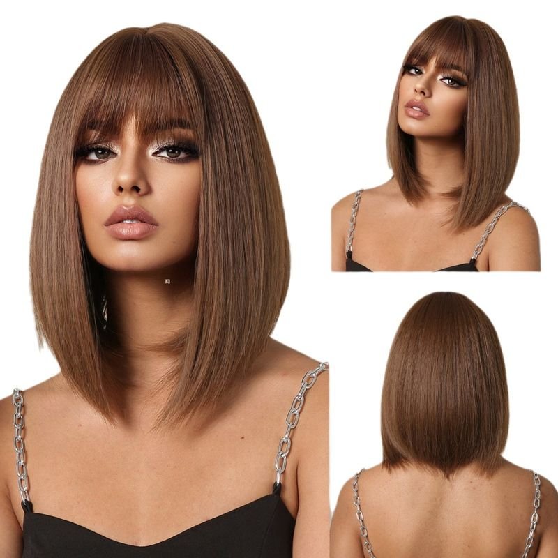 Women Fashionable Natural Breathable Bangs Short Straight Bobo Head Wig