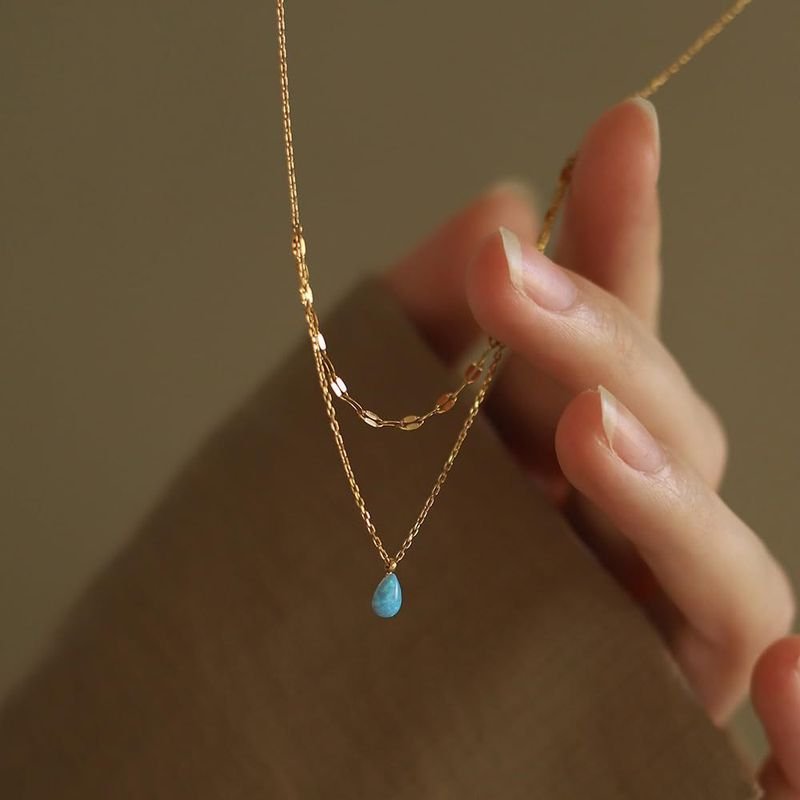 Turquoise Water Drop Pendant Layered Necklace