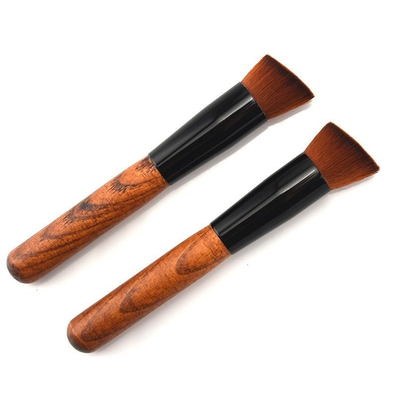 Women Retro Beveled Flat Bottom Wooden Handle Makeup Brush Beauty Tools