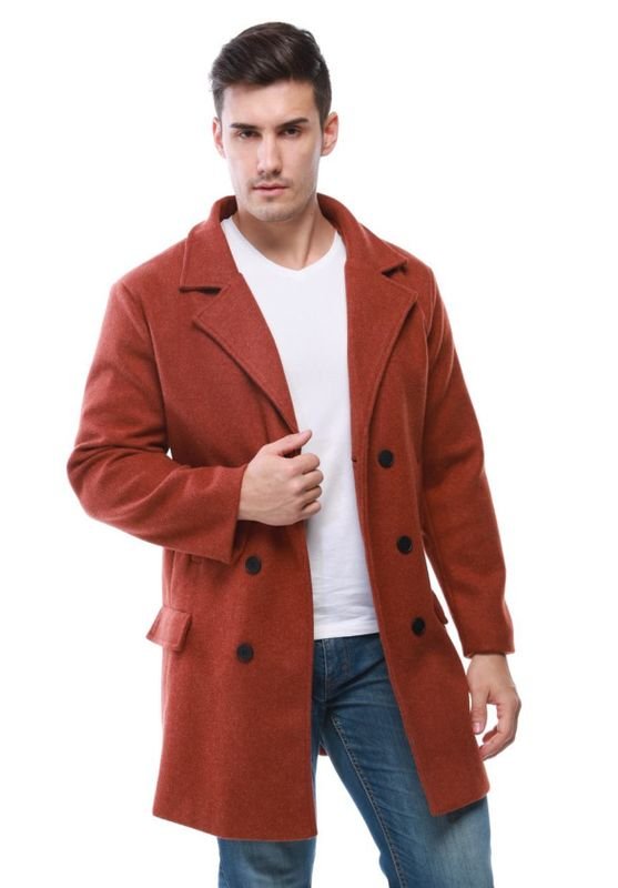 Men Fashion Casual Spring Autumn Basic Long Sleeve Lapel Woolen Trench Coat