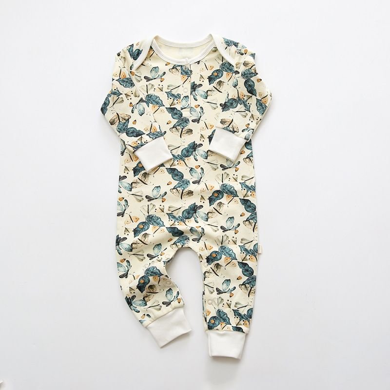 Baby Cute Round Neck Long Sleeve Floral All Over Print Jumpsuit