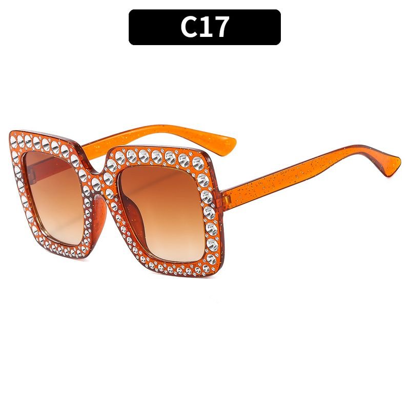 Women Fashion Flash Powder Multicolor Square Rhinestone Sunglasses