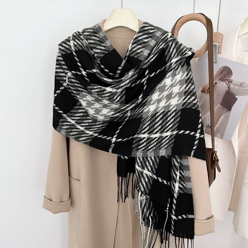 Autumn And Winter Cashmere Thickened Outer Shawl Student Plaid Simple Scarf