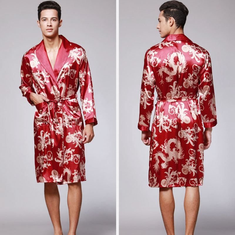 Men Satin Dragon Printed Robe