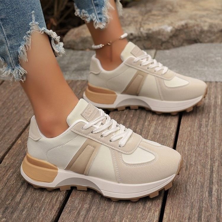 Women Fashion Vintage Round Toe Thick-Soled Lace-Up Sneaker