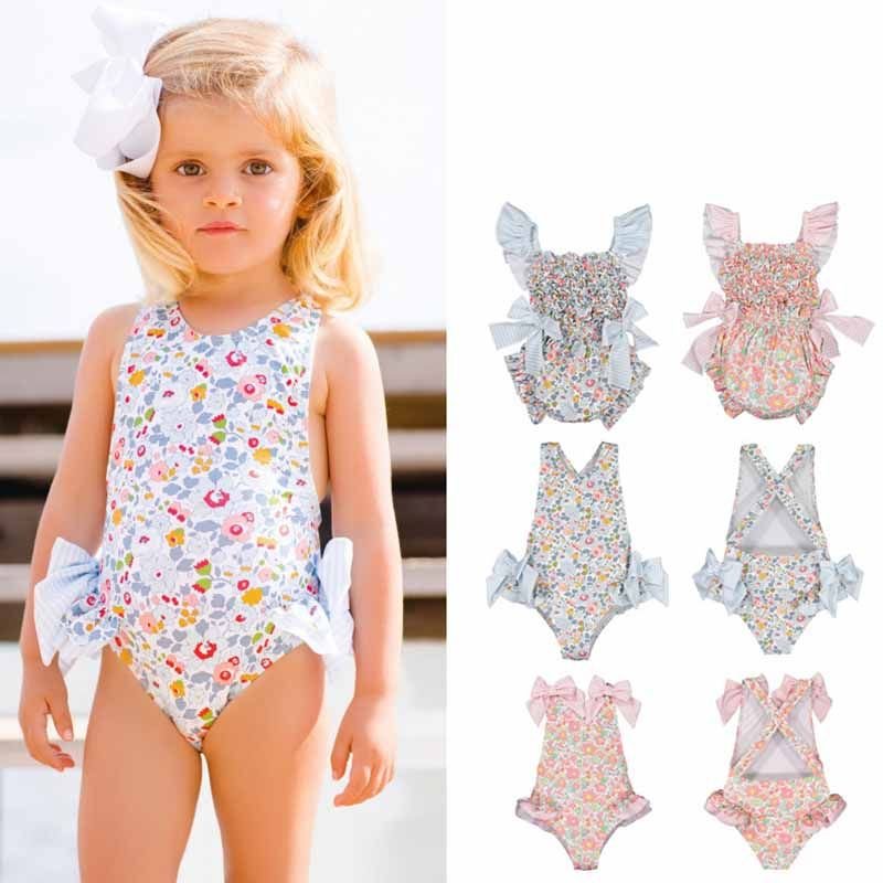 Kids Toddler Girls Casual Cute Tiny Flower Print One Piece Swimwear