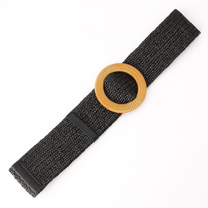 Women Fashion Imitation Grass Woven Plastic Buckle Belt