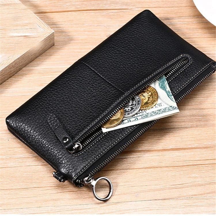 Women Fashion Solid Color Leather Zipper Purse