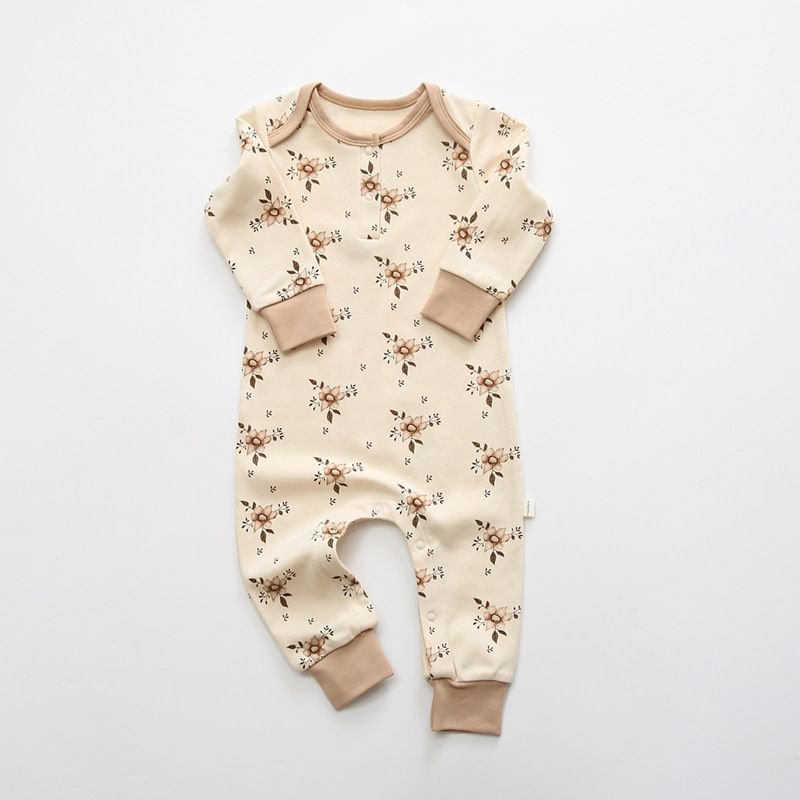 Baby Cute Round Neck Long Sleeve Floral All Over Print Jumpsuit