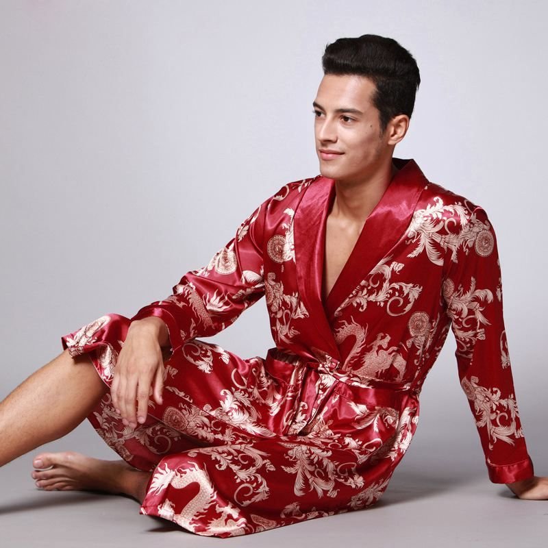 Men Satin Dragon Printed Robe