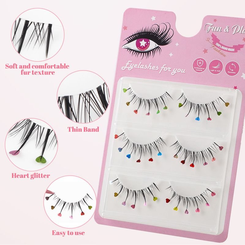 Love Heart Rhinestone Sequins False Eyelashes