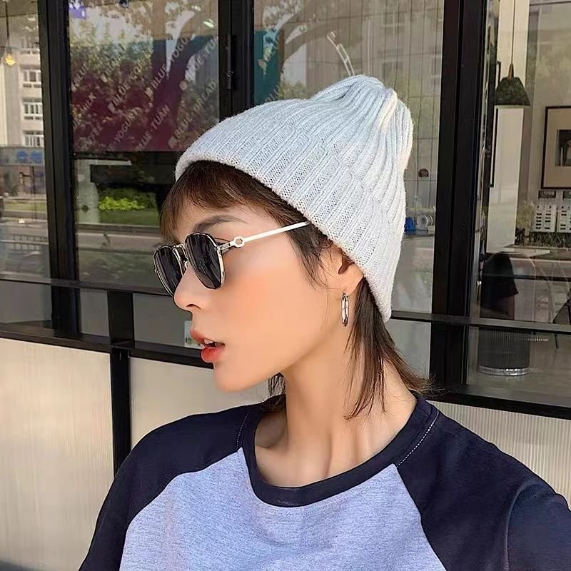 Wool Knitted Hat Women Autumn And Winter Pullover Ear Protection Knitted Beanie