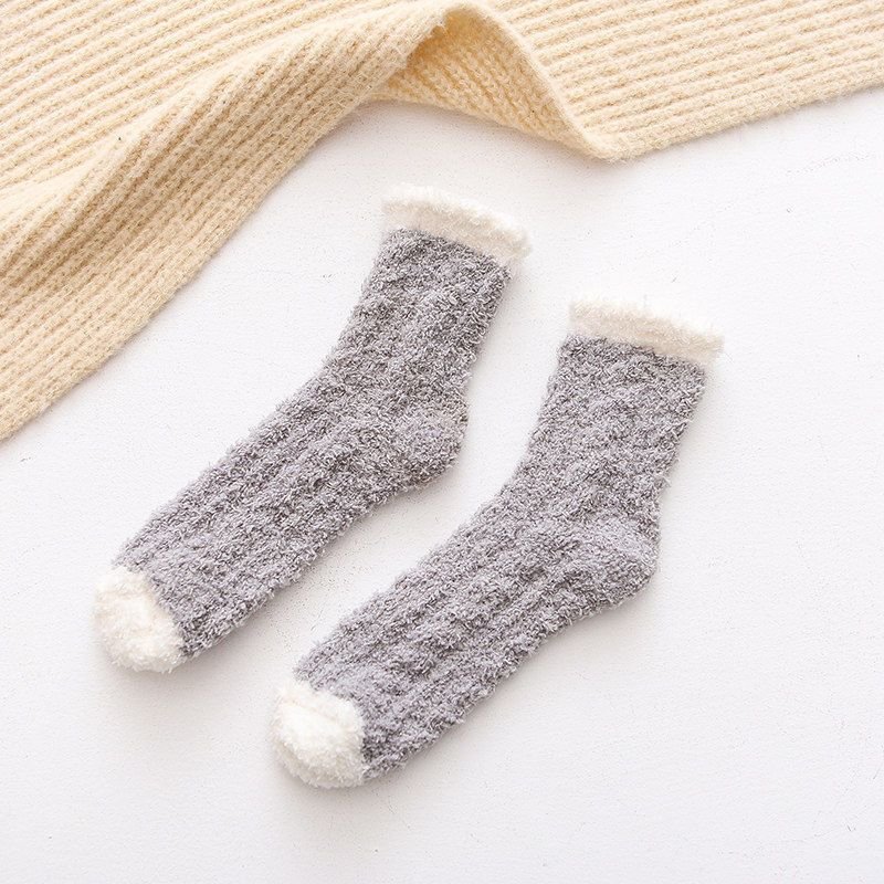 Autumn And Winter Women Fashion Solid Color Thickened Warm Coral Fleece Socks