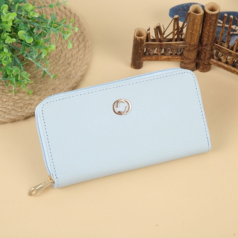 Women Fashion Simple Solid Color Large Capacity Zipper Long Purses