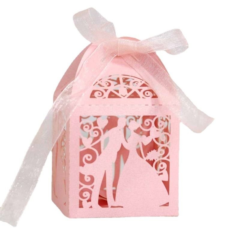 Creative Wedding Party Laser Hollow Heart-Shaped Bride And Groom Candy Box