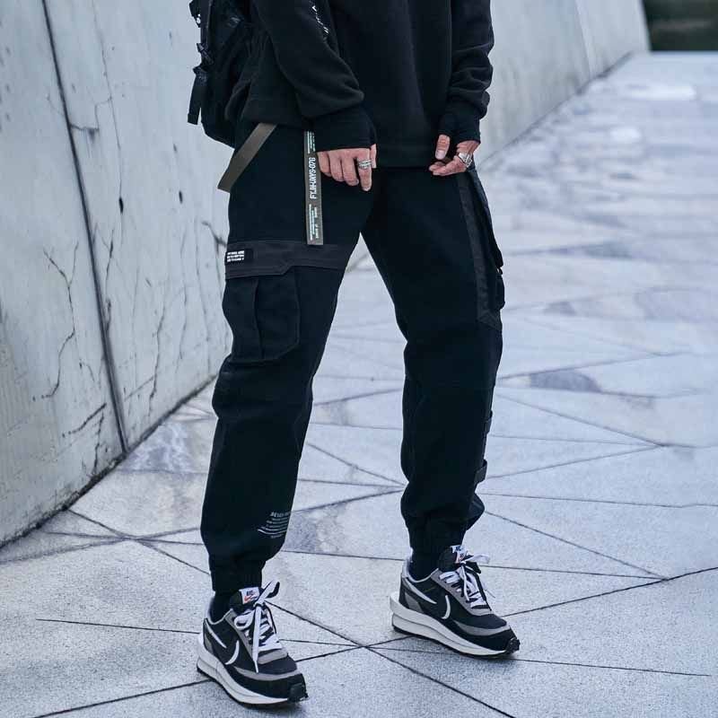 Men Fashion Casual Street Tide Alphabet Drawstring Waist Cargo Pants