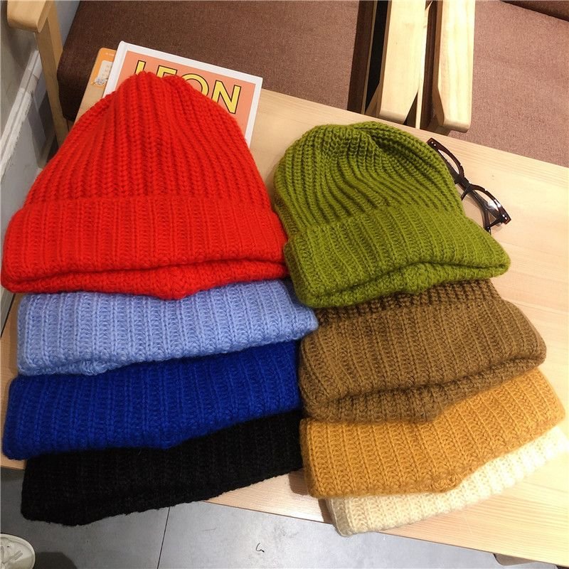 Big Head Wool Hat Women Autumn And Winter Knitted Hat Beanie