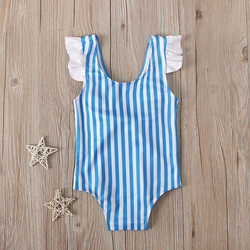 Children Kids Baby Fashion Girls Stripe Backless Bow One-Piece Swimsuit